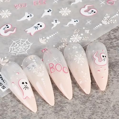 5D Embossed Halloween Ghost Nail Stickers Self-Adhesive Decals