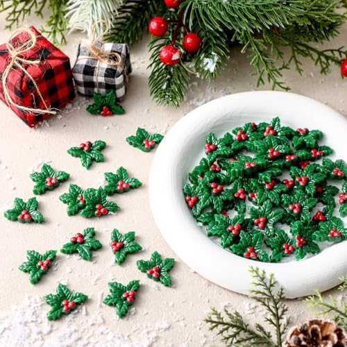 VioraWhite 50 Mini Resin Holly Berry Christmas Ornaments