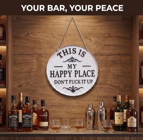 Happy Place Metal Sign - 12in Decorative Wall Plaque for Home