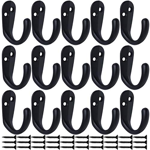 IBosins 15PCS Wall Mounted Coat Hooks - Black Single Prong Robe Hooks