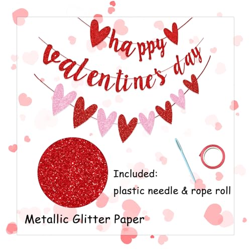 Happy Valentine's Day Glitter Banner with Heart Garland - 9.8 ft