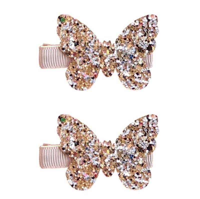 WLngtv Gold Butterfly Hair Clips with Sequin Bows 2-Pack for Girls