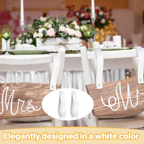 Vercraft White Faux Leather Sign Hanging Straps Set of 4 for Rods