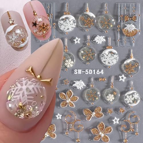 5D Christmas Nail Art Stickers Gold Holiday Tree Decals - 6 Sheets
