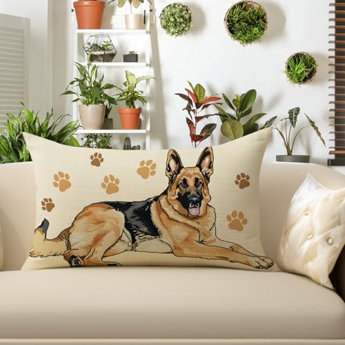 German Shepherd Lumbar Throw Pillow Cover, 12 x 20 Cotton Linen Cushion Case