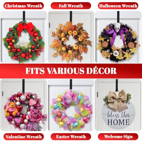 Adjustable Metal Wreath Hanger for Front Door, 12-20" Black Over-the-Door Hook
