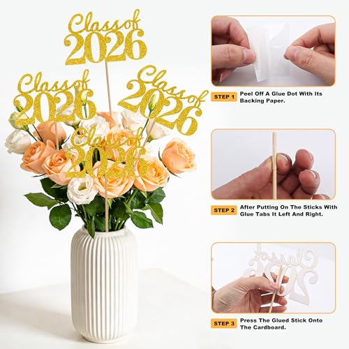 Graduation Decorations 2026 - 12 PCS Gold Glitter Table Centerpieces