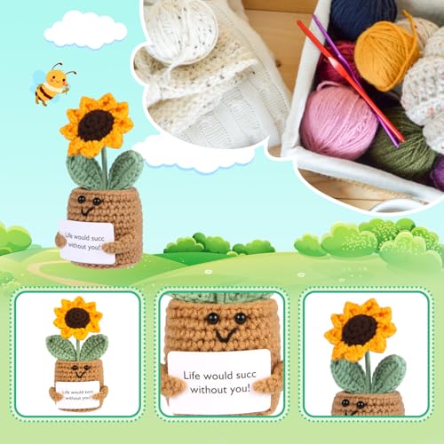 Handmade Crochet Sunflower Pot Set - Inspirational Gift for Women
