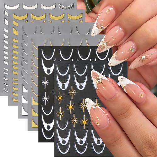 French Tip Nail Art Stickers 3D Self-Adhesive Metal Strip Decals