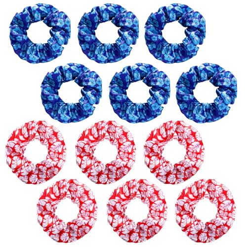 Satin Silk Hair Scrunchies 12-Pack Red and Blue Elastic Hair Ties