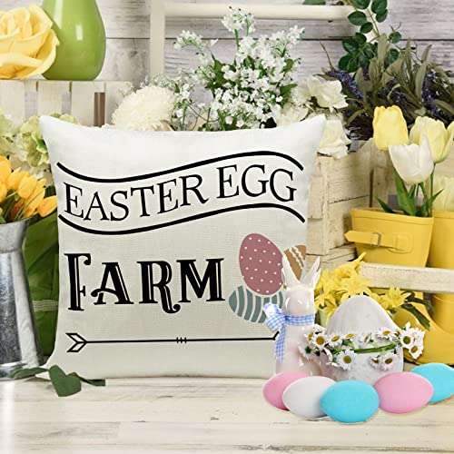 Easter Pillow Covers Set of 4 - 20x20 Inch Bunny & Egg Design