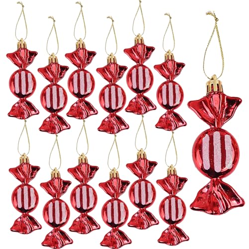 DAHI 12pcs Red Christmas Candy Cane Tree Ornaments, 3.5 Inch