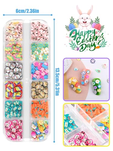 Kalolary 24 Grid Easter Nail Art Glitter Sequins 3D Cute Rabbits and Eggs