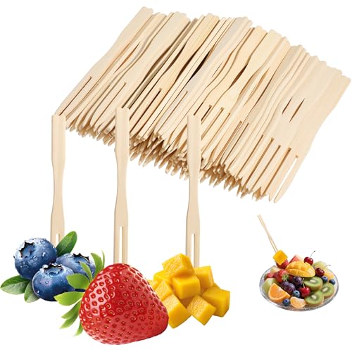 YANPROG Bamboo Mini Forks - 3.5" Disposable Appetizer Forks (100 Pcs)