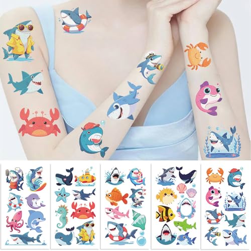 Shark Temporary Tattoos for Kids - 20 Sheets Ocean Sea Animal Party Favors