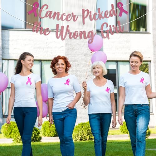 Cancer Picked the Wrong Girl Banner - Rose Gold Glitter Party Decoration