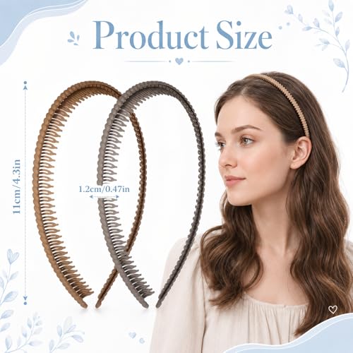 JJUNW Plastic Comb Headband with Teeth - 2 Pcs Non-Slip Hair Bands