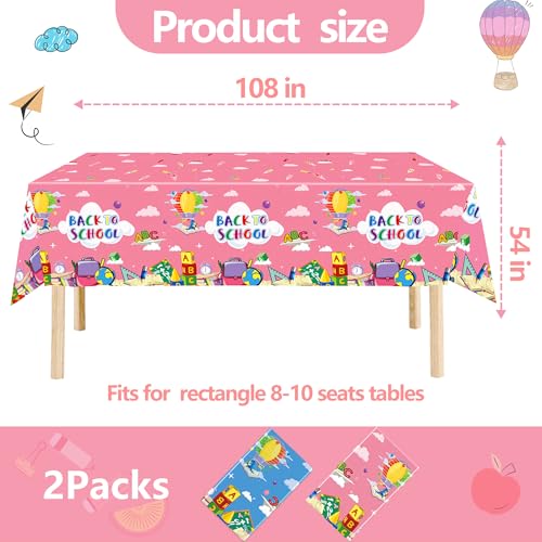 Back to School Tablecloths - 2 Pack Plastic Table Covers, 54x108 Inch