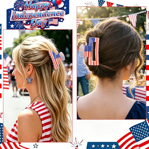 American Flag Hair Claw Clips 3-Pack - Patriotic Red White & Blue USA Hair Accessories