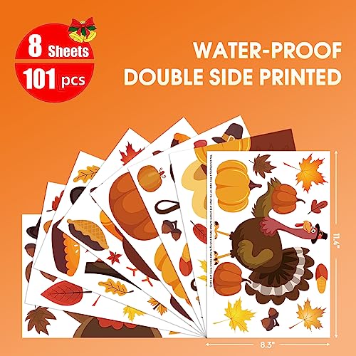 Thanksgiving Window Cling Stickers - 101 PCS Turkey & Pumpkin Decor