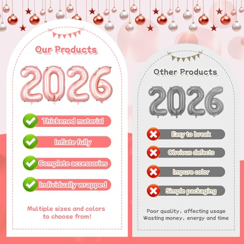 Rose Gold 2026 Number Balloons 16 Inch Foil Graduation New Year Party