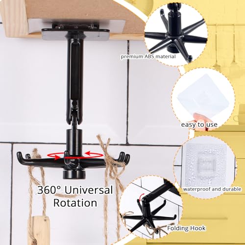 Jetec 4-Piece 360° Rotating Self-Adhesive Folding Hooks - Black & White