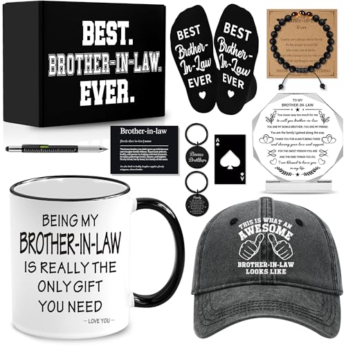 Brother In Law Gifts Set with Mug, Cap, Socks, Plaque & More - Christmas & Birthday