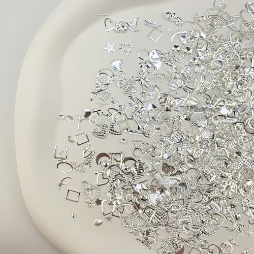 900Pcs Silver Metal Nail Charms Alloy Star Rhinestones 3D Nail Art Gems