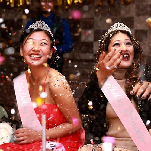 AOPRIE Birthday Sash and Rhinestone Tiara Set for Women, Pink 2-Pack