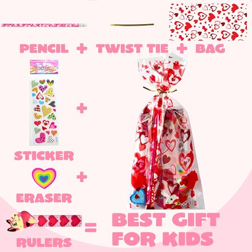 JOYIN 28 Pack Valentines Day Stationery Set Assorted for Kids, with Pencils Sticker Eraser and Rulers, and Holiday Reward Prizes Classroom School Exchange Gift
