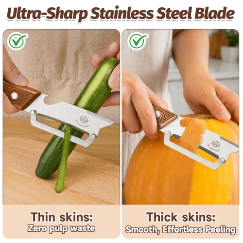 4-in-1 Vegetable Peeler with Bottle Opener & Wooden Handle - 2 Pack