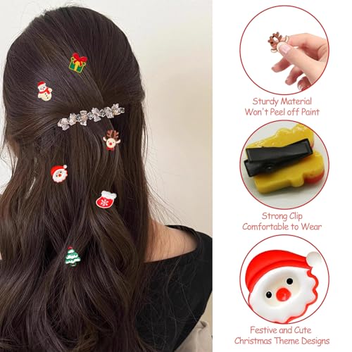 CANIPHA 12Pcs Christmas Hair Clips Mini Plush Holiday Hair Bows and Santa Hat Pins