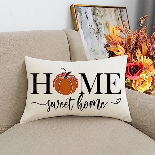 RABUSOFA Fall Pumpkin Lumbar Pillow Cover 12x20 Inch, Beige Autumn Decor