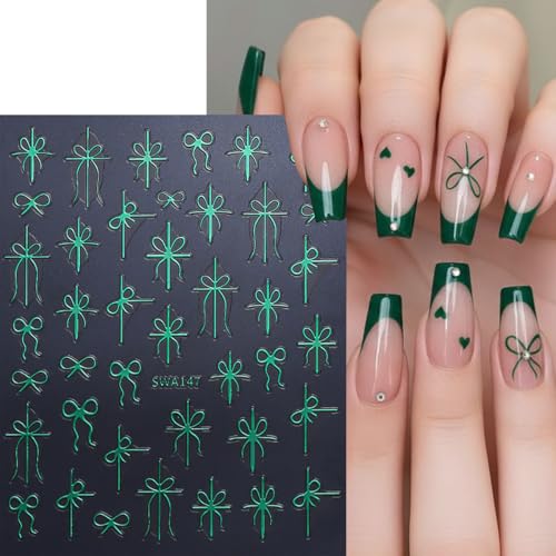 Christmas Nail Art Stickers 6Pcs Self-Adhesive Bow Decals