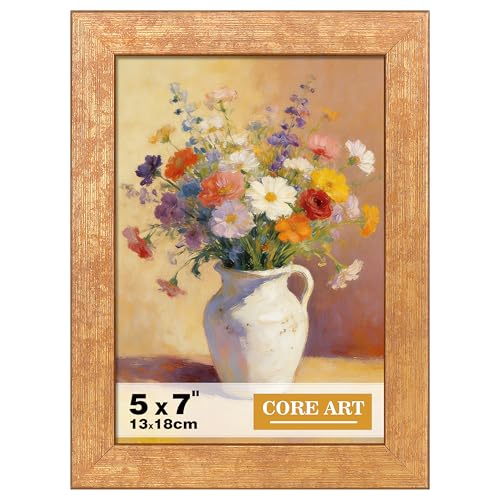 CORE ART 5x7 Gold Picture Frame with HD Plexiglass - Versatile Wall & Desktop Display