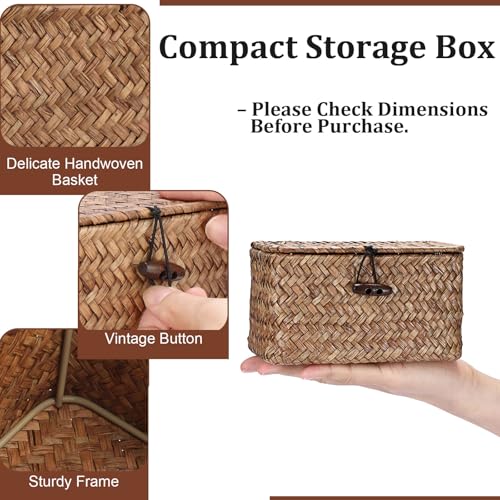 Coffee Wicker Basket with Lid - 6.1" x 4" x 3.3" Seagrass Organizer