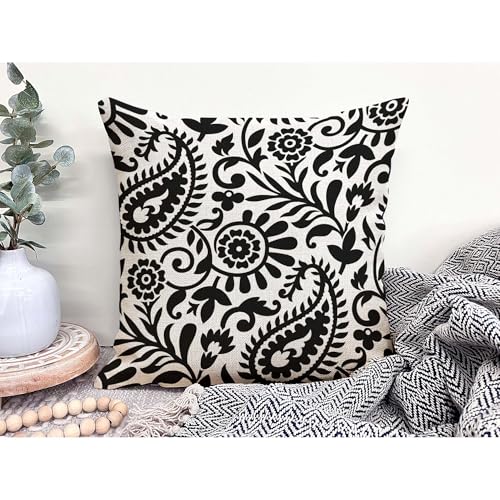 Paisley Throw Pillow Cover 16x16, Black and White 57t Cushion Case