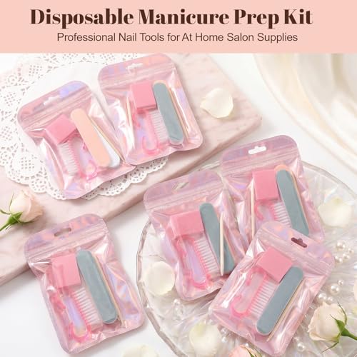 5-Set Disposable Manicure Prep Kit Pink Portable Travel Nail Tools