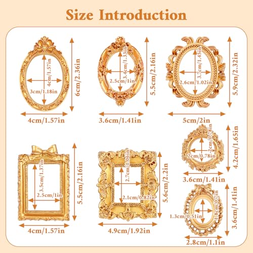 14-Piece Vintage Mini Picture Frames Set - Ornate Gold Designs for Crafts