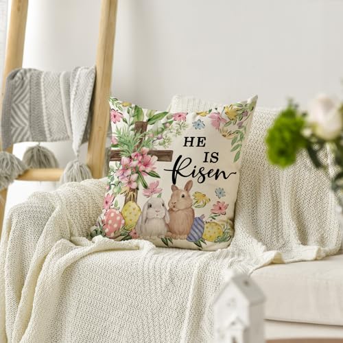 He is Risen Easter Throw Pillow Cover - 18x18 Inch Floral Design