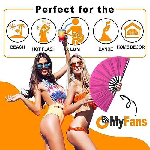 Large Pink Folding Hand Fan - Durable Rave & Festival Clack Fan