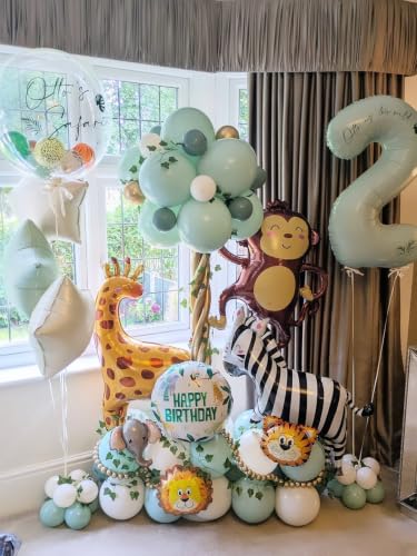 Safari Animal Balloons Set - Lion, Zebra, Giraffe, Monkey, Elephant & Leopard for Jungle Party Decorations