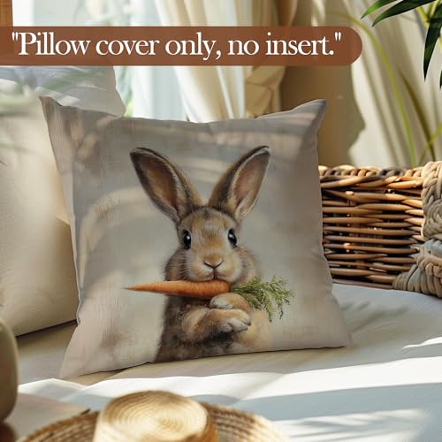 Easter Bunny Carrot Throw Pillow Cover 18x18 - Soft Flannelette Spring Decor