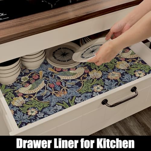 Non-Adhesive Bird Floral Shelf Liner - 12in x 10ft Waterproof