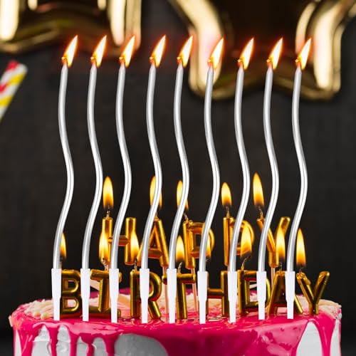 24 Silver Spiral Birthday Cake Candles | Elegant Party Decoration
