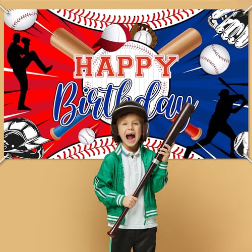Avezano Baseball Birthday Banner 70.8 x 43.3 Inch - Sports Party Decoration