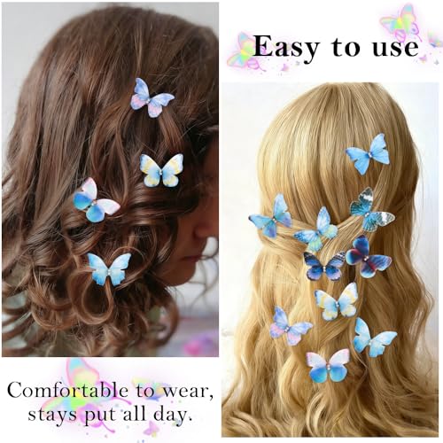 Blue Butterfly Hair Clips 20-Pack Rhinestone Y2K Hair Accessories