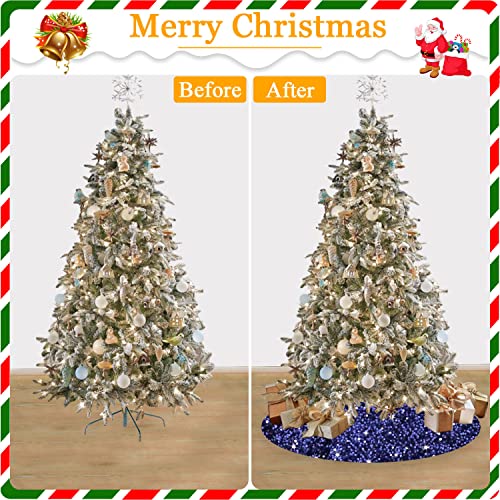 Navy Blue Christmas Tree Skirt 36 Inch Sequin Velvet Holiday Decor - Variation of Navy Blue / 36 Inch