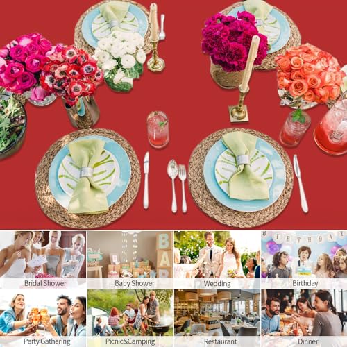 Red Plastic Tablecloth 54x108 Inch 2 Pack Disposable Rectangular Cover for Parties