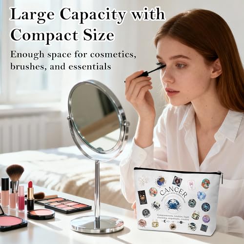 Beshoul Cancer Zodiac Makeup Bag Canvas Travel Cosmetic Pouch